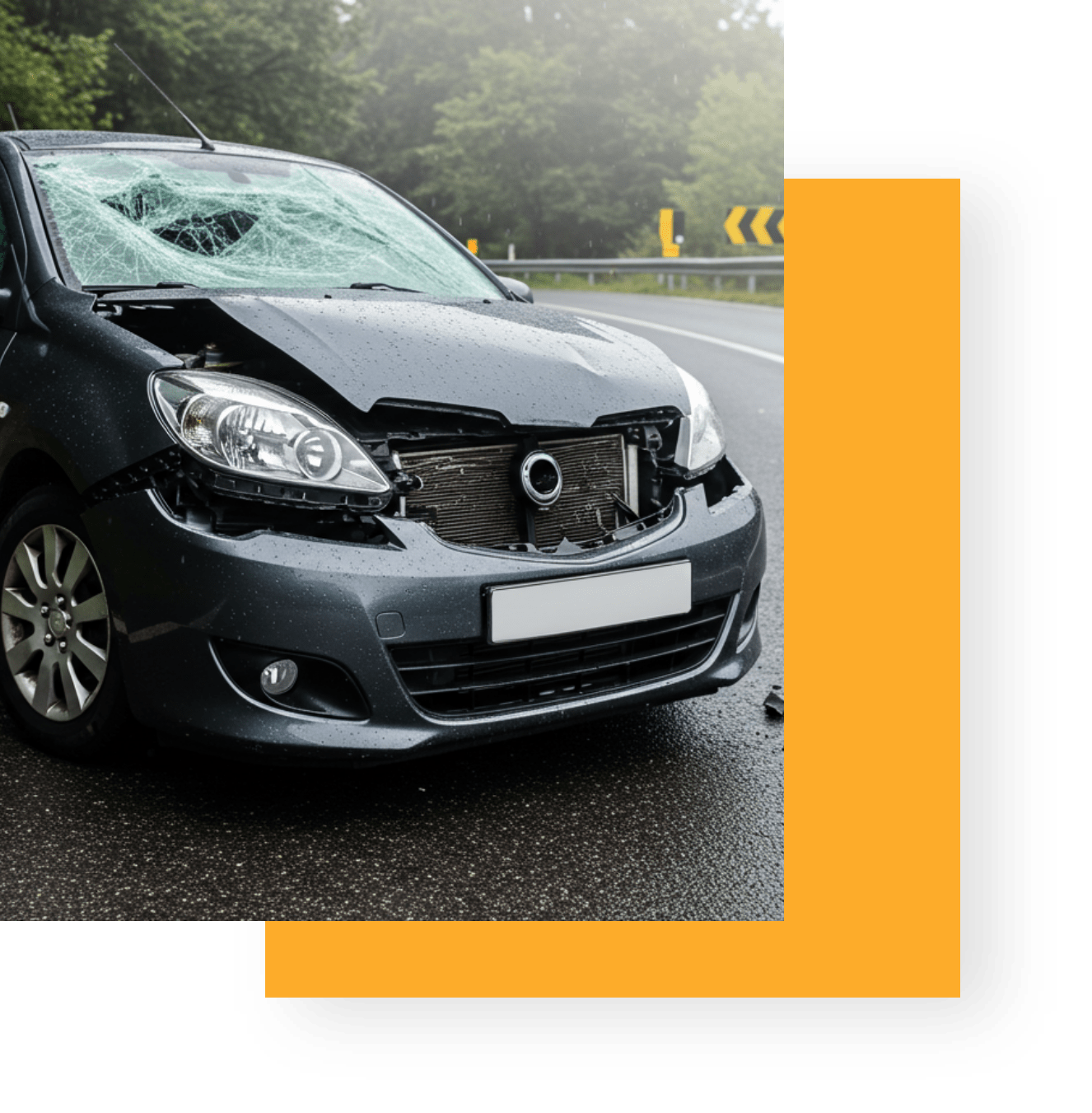 Image of a black car in a head on collision