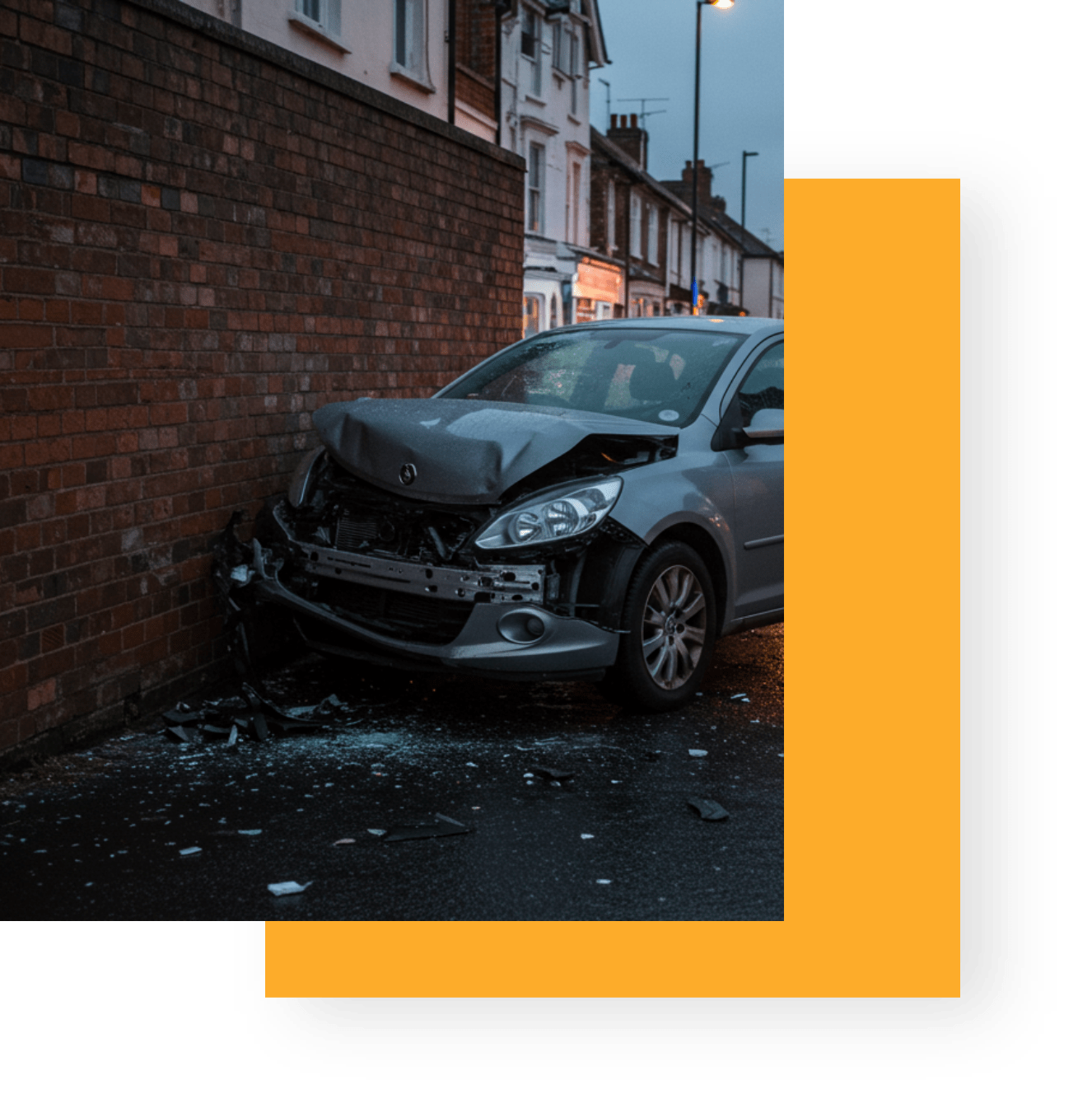 Image of a black car in a head on collision